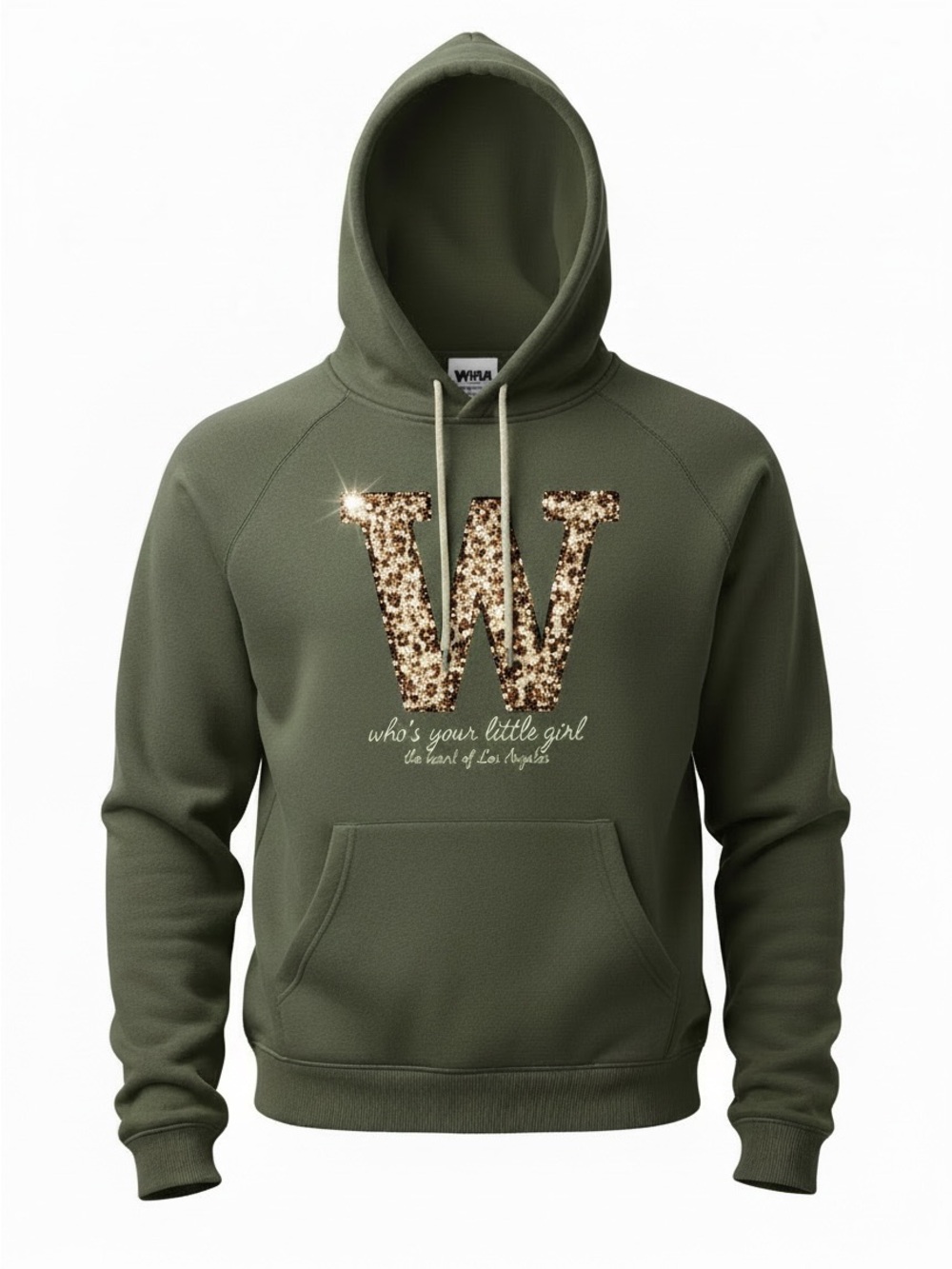 H&M Olive Green Hoodie with Gold Sequin 'W'